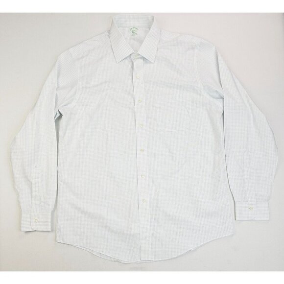 Brooks Brothers Classic Sz 17-35 Mens White Blue Trim Check Long Sleeve Non Iron - Picture 5 of 10